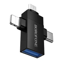 Borofone Adapter BV26D - USB to Lightning/Type C/Micro USB - fekete