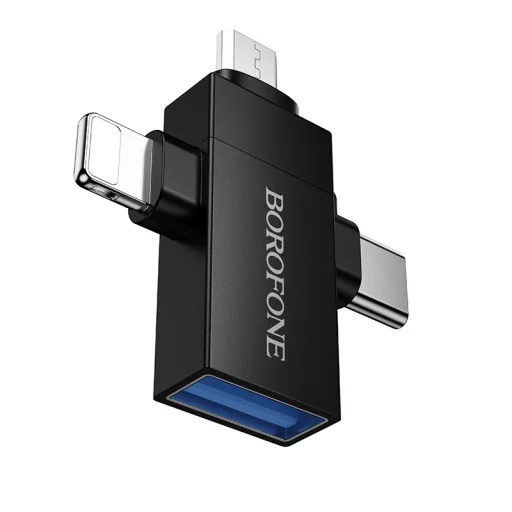 Borofone Adapter BV26D - USB to Lightning/Type C/Micro USB - fekete - 1
