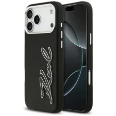 iPhone 17 Pro Max Karl Lagerfeld FW Grained Signature Logo fekete tok