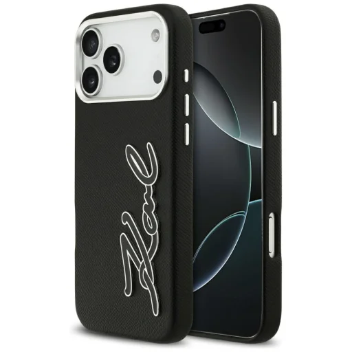 iPhone 17 Pro Max Karl Lagerfeld FW Grained Signature Logo fekete tok - 1