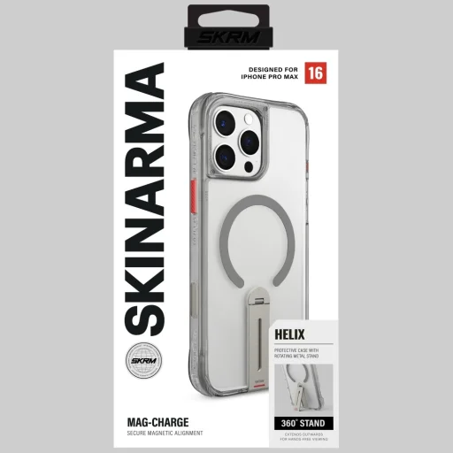 iPhone 16 Pro Max Skinarma Helix mágneses töltésű 360 fokban forgatható állvány tok titán - 9
