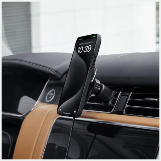 MagSafe fekete szürke iPhone és Android telefontartó vezetéknélküli töltővel PITAKA MagEZ Pro 2 Qi2 15W NFC - 9