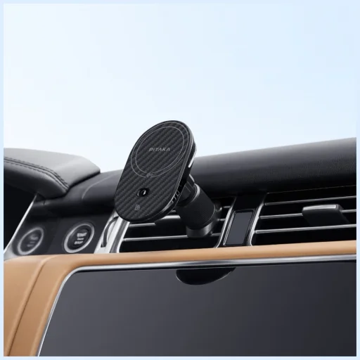 MagSafe fekete szürke iPhone és Android telefontartó vezetéknélküli töltővel PITAKA MagEZ Pro 2 Qi2 15W NFC - 10