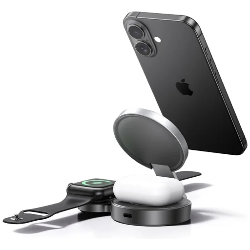 USAMS Összecsukható 3 az 1-ben 15W induktív töltő telefonhoz/Apple Watch-hoz/fülhallgatókhoz CD234 fehér - 4