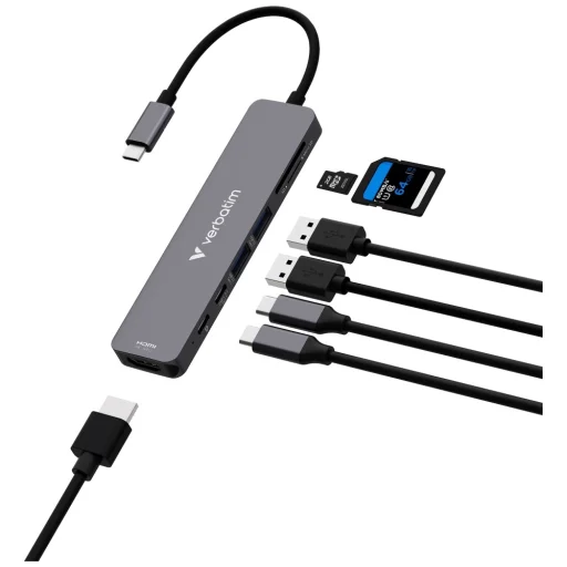 Adapter HUB Verbatim HDMI/USB-C 3.2/USB-C/2xUSB-A 3.2/SD/microSD alumínium - 6