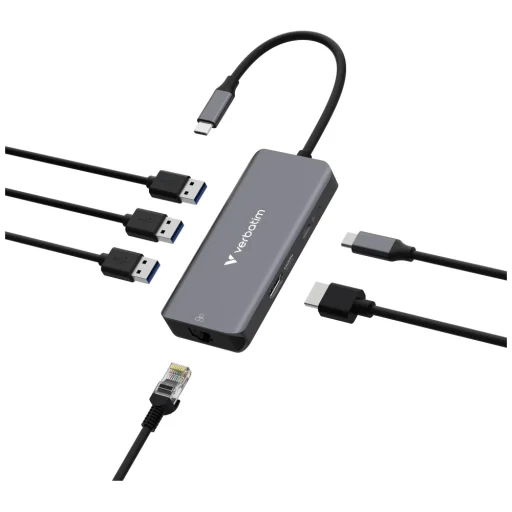 Adapter Hub Verbatim USB-C/HDMI/3xUSB-A 3.2/RJ45 alumínium 32157 - 6