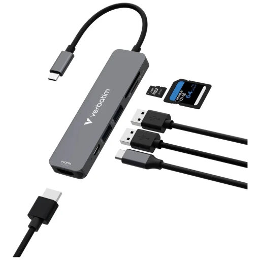 Adapter Hub Verbatim USB-C/HDMI/USB-A 3.2/USB-A 2.0/SD/microSD alumínium 32156 - 6