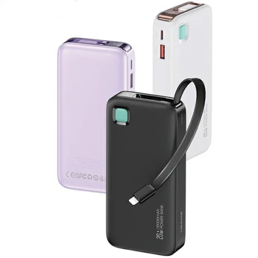 USAMS Powerbank integrált visszahúzható Lightning kábellel 10000 mAh PD 20W Gyors töltés XY sorozat, lila - 2