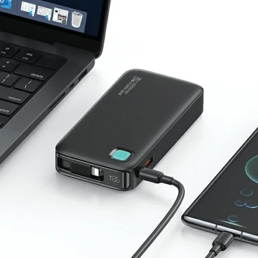 USAMS Powerbank integrált visszahúzható Lightning kábellel 10000 mAh PD 20W Gyors töltés XY sorozat, lila - 4