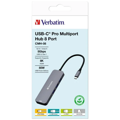 Verbatim Adapter Hub USB-C - 2xHDMI/3xUSB-A/SD/microSD/USB-C alumínium 32151 - 4