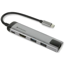 Verbatim USB-C Hub Adapter - USB-C/2xUSB-A 3.0/HDMI/Ethernet alumínium 49141