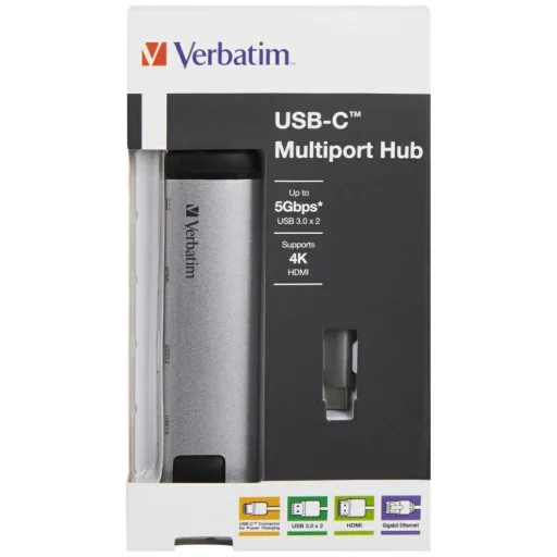 Verbatim USB-C Hub Adapter - USB-C/2xUSB-A 3.0/HDMI/Ethernet alumínium 49141 - 3