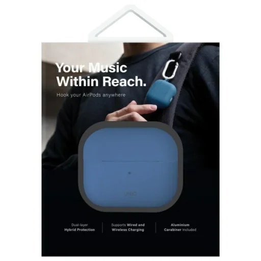 Uniq Nexo AirPods 4 + Fülkampók Szilikon tok - kék - 9