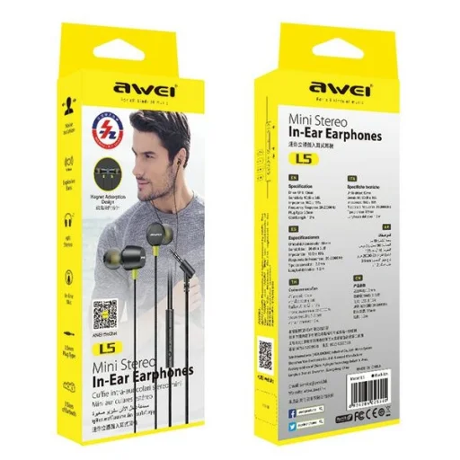 AWEI L5 sztereó fülhallgató 3.5mm jack/fekete - 3
