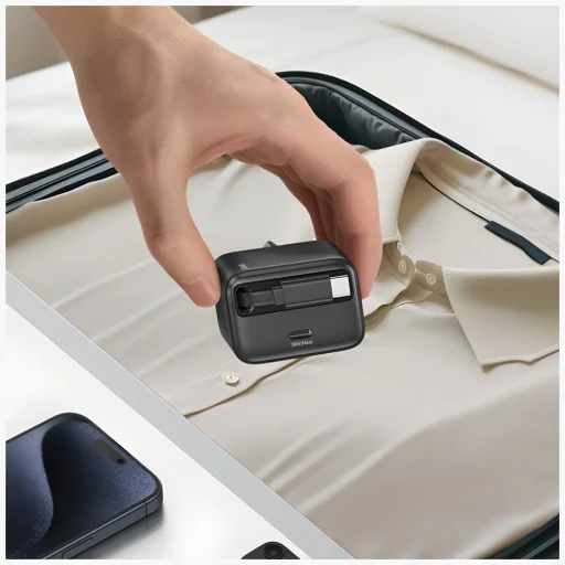 USAMS Töltő 1xUSB-C visszahúzható USB-C Retractable PD+QC 30W GaN Gyors Töltés fekete - 7