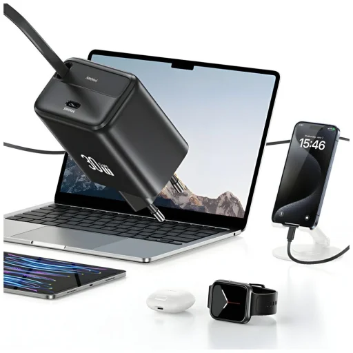 USAMS Töltő 1xUSB-C visszahúzható USB-C Retractable PD+QC 30W GaN Gyors Töltés fekete - 8