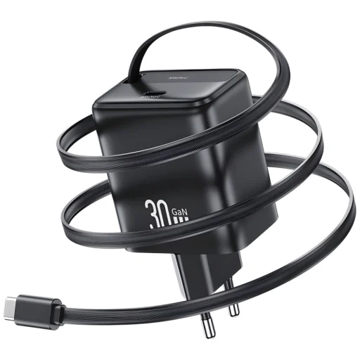 USAMS Töltő 1xUSB-C visszahúzható USB-C Retractable PD+QC 30W GaN Gyors Töltés fekete - 2