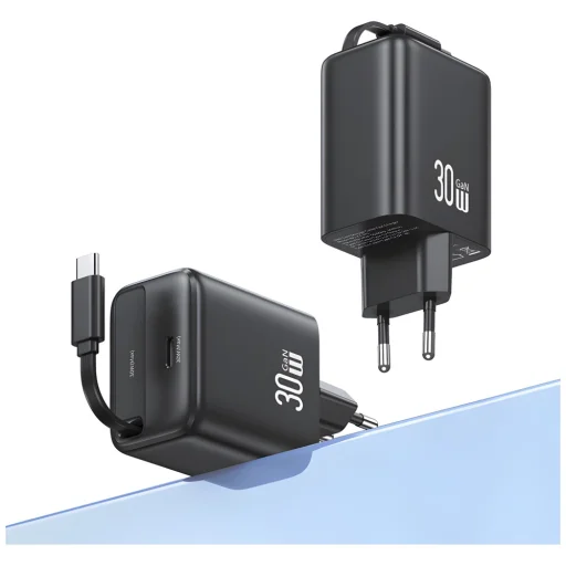 USAMS Töltő 1xUSB-C visszahúzható USB-C Retractable PD+QC 30W GaN Gyors Töltés fekete - 4