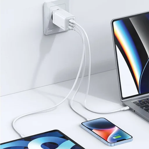 USAMS Töltő 2xUSB-C+1xUSB 65W(csak fej) GaN PD3.0 +QC3.0 Gyors Töltés lila/átmenetes lila San - 4