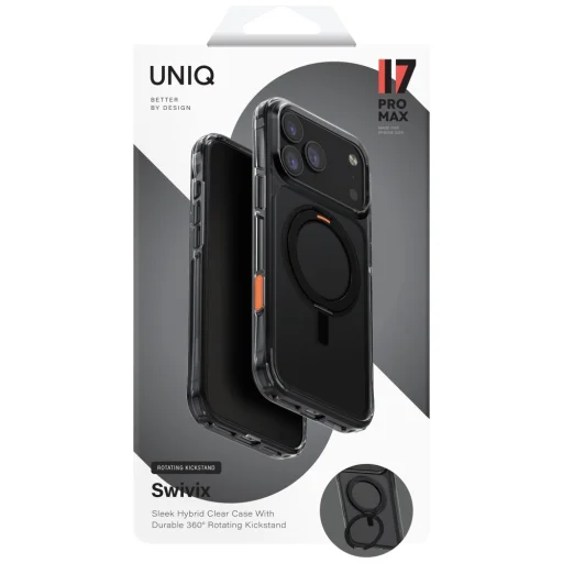 Uniq Swivix 360 fokban forgatható kitámasztó tok iPhone 17 Pro Max-hoz - Fekete tok - 6