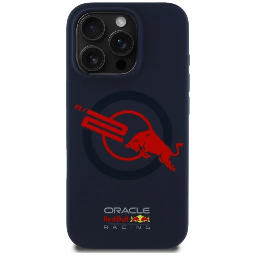 iPhone 15 Pro Red Bull HC Szilikon ORBR20 Logó Piros Szegéllyel MagSafe tok sötétkék - 3
