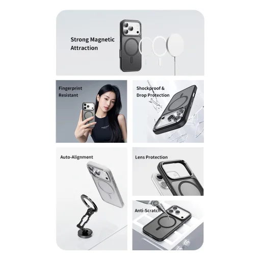 iPhone 17 Pro Fehér Rock Guard Touch Matte sorozat mágneses tok (fém lencse keret) tok - 3