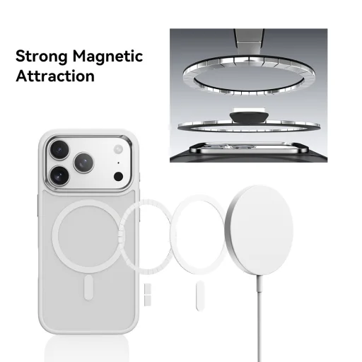 iPhone 17 Pro Fehér Rock Guard Touch Matte sorozat mágneses tok (fém lencse keret) tok - 4