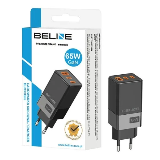 Beline BLN3CB65 hálózati töltő 2x USB-C + 1x USB 65W fekete PD 3.0 + QC 3.0 GaN - 2