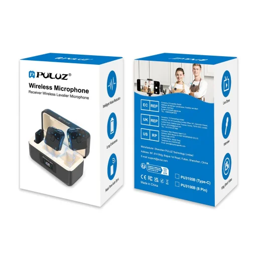 PULUZ SmartLink WS300 mágneses vezeték nélküli csíptetős mikrofon töltőtokkal, Type-C vevőegységgel (RX) és 2 adóval (TX) (fekete) PU3155B - 12