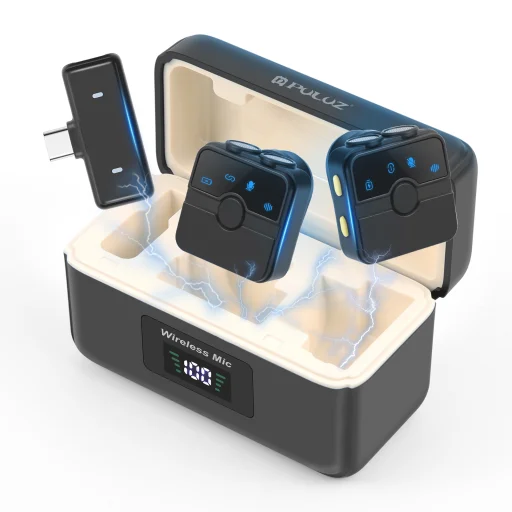 PULUZ SmartLink WS300 mágneses vezeték nélküli csíptetős mikrofon töltőtokkal, Type-C vevőegységgel (RX) és 2 adóval (TX) (fekete) PU3155B - 1