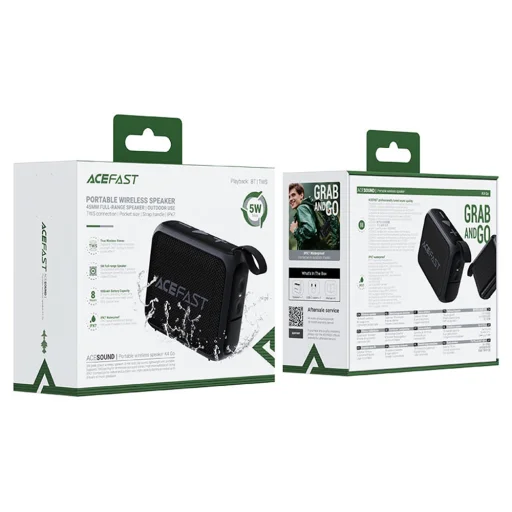 Acefast Vezeték nélküli hangszóró Go (K4) - Bluetooth 5.4, Hordozható, 5W Teljes tartományú hangszóró, Vízálló IPX7, Type-C, 900mAh- Fekete - 7