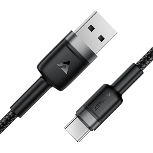 Acefast - Adatkábel (C22-04) - Gyors töltés, USB-ről Type-C-re, 3A, Hajlítás-álló, Széles körű kompatibilitás, Nejlon fonat, 1,2m - Fekete - 2