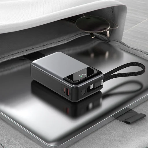 Power Bank Acefast (M21-20000) kábellel, Type-C, 20000mAh, 77Wh, PD65W, kétirányú gyorstöltés, digitális kijelző - Fekete - 3