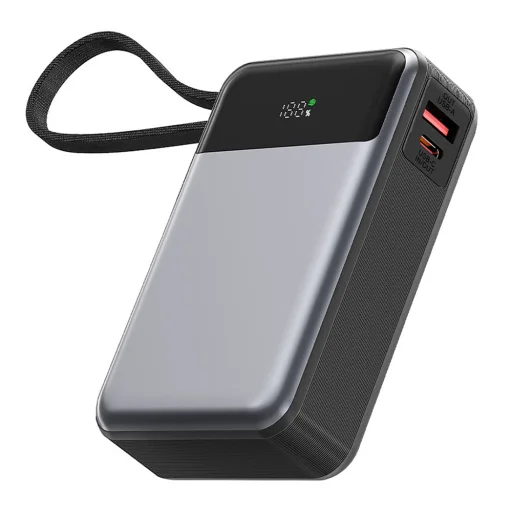Power Bank Acefast (M21-20000) kábellel, Type-C, 20000mAh, 77Wh, PD65W, kétirányú gyorstöltés, digitális kijelző - Fekete - 1