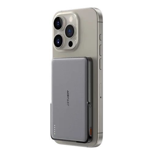 Acefast Magnetic Wireless Power Bank (M16-5000) - mágneses vezeték nélküli akkumulátor, összehajtható állvánnyal, USB-C port, 5000mAh, PD18W, LED kijelző - Fekete - 3