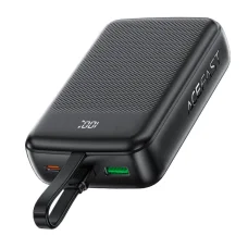 Acefast Power Bank (M14-20000) - Vstavaný kábel, Type-C, USB, 20000mAh, 38.5Wh, PD22.5W, LED displej - Čierna