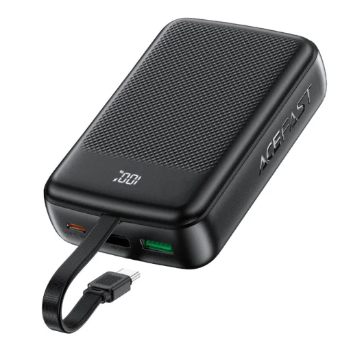 Acefast Power Bank (M14-20000) - Beépített Kábel, Type-C, USB, 20000mAh, 38.5Wh, PD22.5W, LED Kijelző - Fekete - 2
