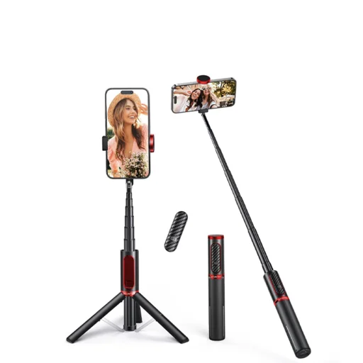Selfie Bot Acefast E31 - Automatikus Állvánnyal, Hosszú Teleszkópos Karral, Távirányítóval, 177cm, 60-95mm-es Telefonokhoz - Fekete - 1