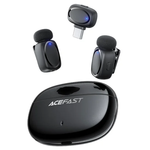 Acefast - Wireless Lavalier Microphones (R2) - Type-C, 360°, zajcsökkentés, dupla mikrofonos felvétel, 300mAh, ultra alacsony késleltetés - fekete - 3