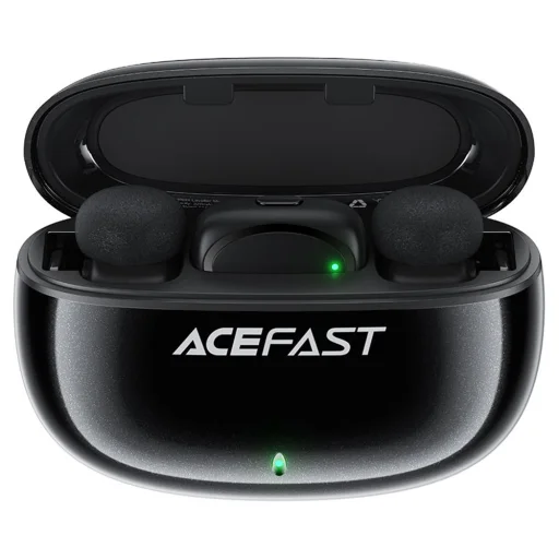 Acefast - Wireless Lavalier Microphones (R2) - Type-C, 360°, zajcsökkentés, dupla mikrofonos felvétel, 300mAh, ultra alacsony késleltetés - fekete - 1