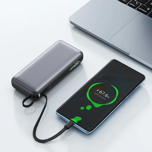 Acefast Power Bank (M22-20000) - Kábellel, Type-C, 20000mAh, 74Wh, PD130W, Kétirányú Gyors Töltés, LED Kijelző - Fekete - 4