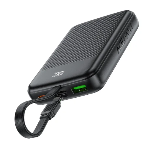 Acefast Power Bank M13-10000 beépített kábellel, Type-C, USB, 10000mAh, 38.5Wh, PD22.5W, LED kijelző - Fekete - 2