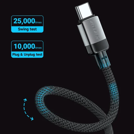 Type-C to Type-C Fekete Acefast - Adatkábel (C9-03), Gyors Töltés, 60W, 1,2m - 6