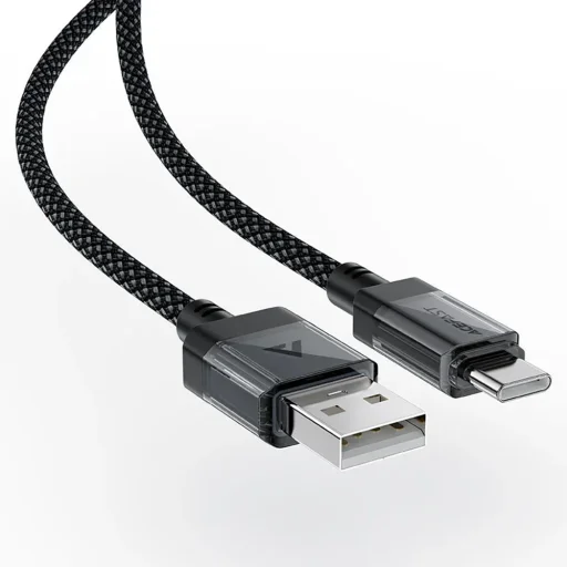 Adatkábel Acefast C12-04 - Gyors töltés, USB Type-C, 3A, Átlátszó burkolat, Fonott nylon, 1.2m - Fekete - 3