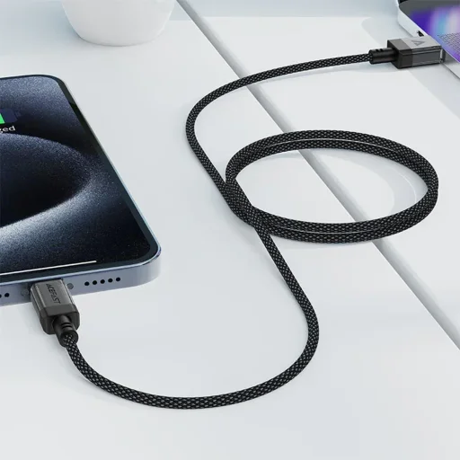 Adatkábel Acefast C12-04 - Gyors töltés, USB Type-C, 3A, Átlátszó burkolat, Fonott nylon, 1.2m - Fekete - 4