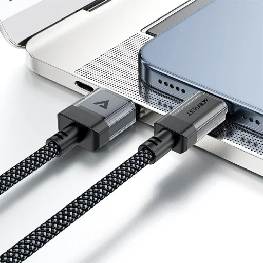 Adatkábel Acefast C12-04 - Gyors töltés, USB Type-C, 3A, Átlátszó burkolat, Fonott nylon, 1.2m - Fekete - 5