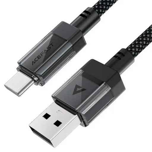 Adatkábel Acefast C12-04 - Gyors töltés, USB Type-C, 3A, Átlátszó burkolat, Fonott nylon, 1.2m - Fekete - 1