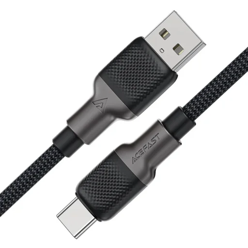 Acefast Gyors töltőkábellel USB-ről Type-C-re, 3A, 25.000 hajlítás, tartós szilikon, 1.2m - Fekete - 2