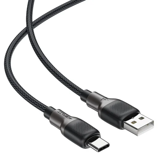 Acefast Gyors töltőkábellel USB-ről Type-C-re, 3A, 25.000 hajlítás, tartós szilikon, 1.2m - Fekete - 3