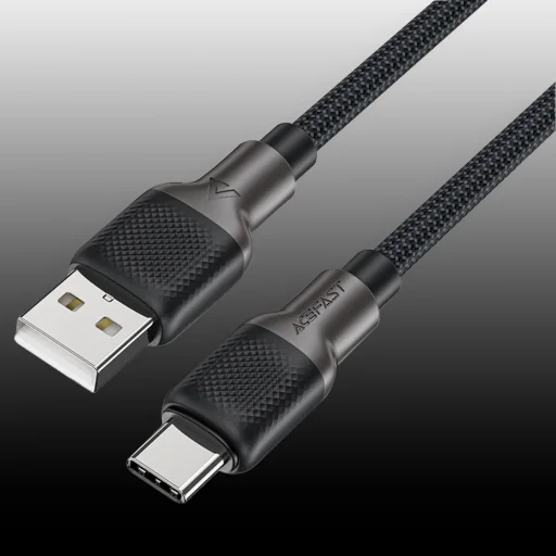 Acefast Gyors töltőkábellel USB-ről Type-C-re, 3A, 25.000 hajlítás, tartós szilikon, 1.2m - Fekete - 4